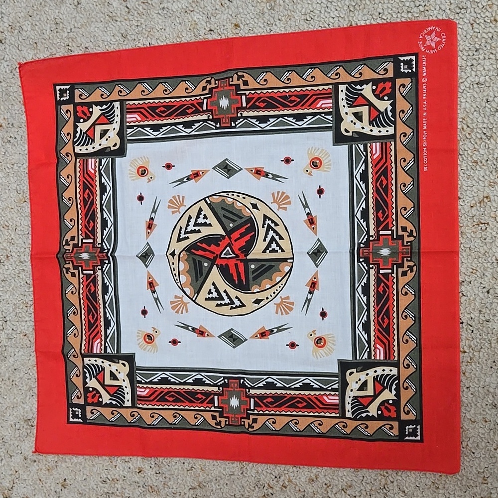 Vintage 90s Wamcraft Southwestern/Aztec Design Bandana 21" X 22"